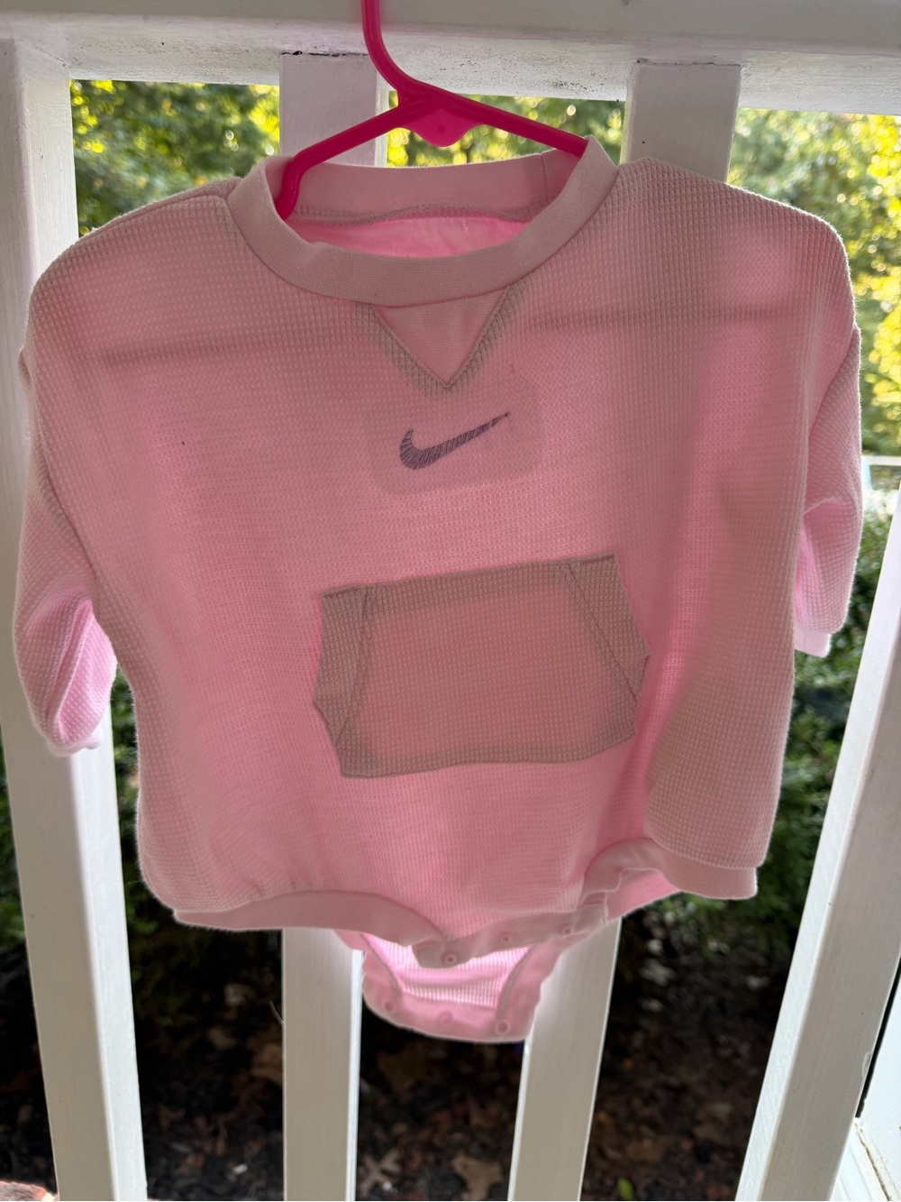 Nike Pink Waffle-Knit Short Sleeve Hoodie Bodysuit